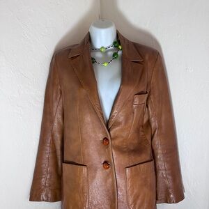 Grais Angel Skin Leather Skin Jacket Size 12 Lined Caramel Brown Tan